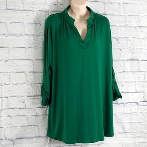 🔵BOGO FREE🔵  Tunic Top Green Button Tab Sleeves Sz 3XL